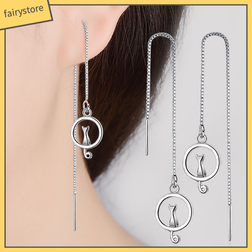 Bông Tai Chuỗi Dài Hình Mèo Dễ Thương Thanh Lịch Dành Cho Nữ