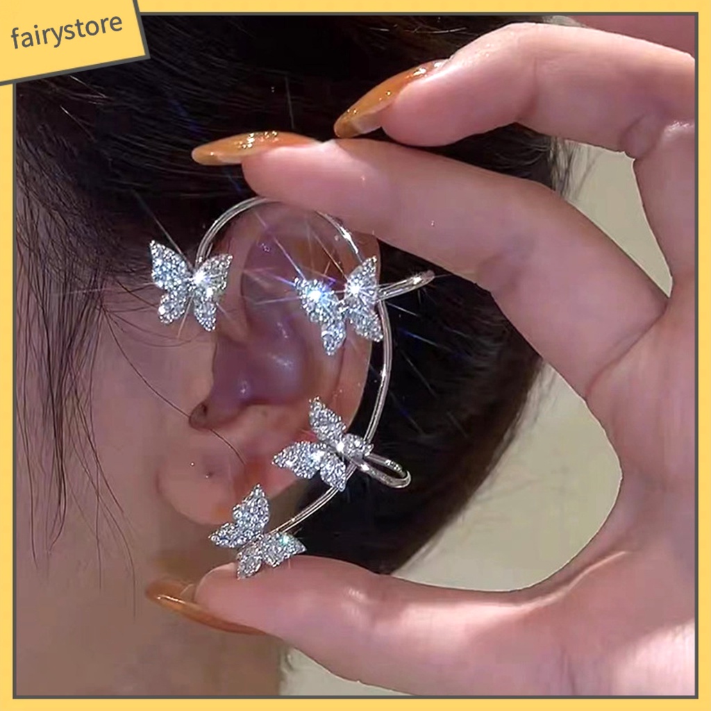 1 Đôi Bông Tai Kẹp Vành Tai Hình Bướm Đính Đá Thời Trang Hàng Ngày