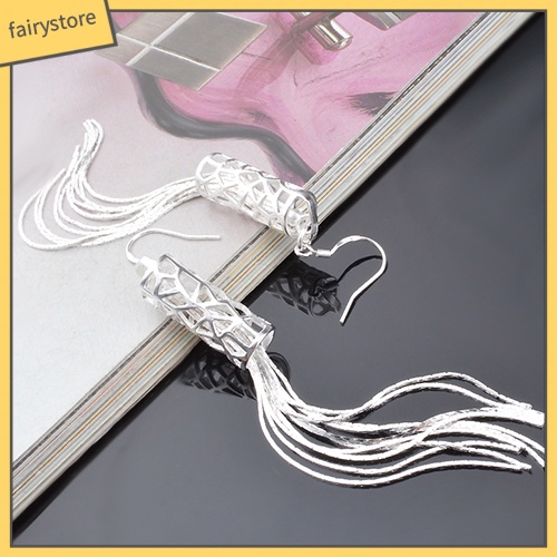 Bông Tai Mạ Bạc Dáng Dài Tua Rua Thời Trang Cho Nữ