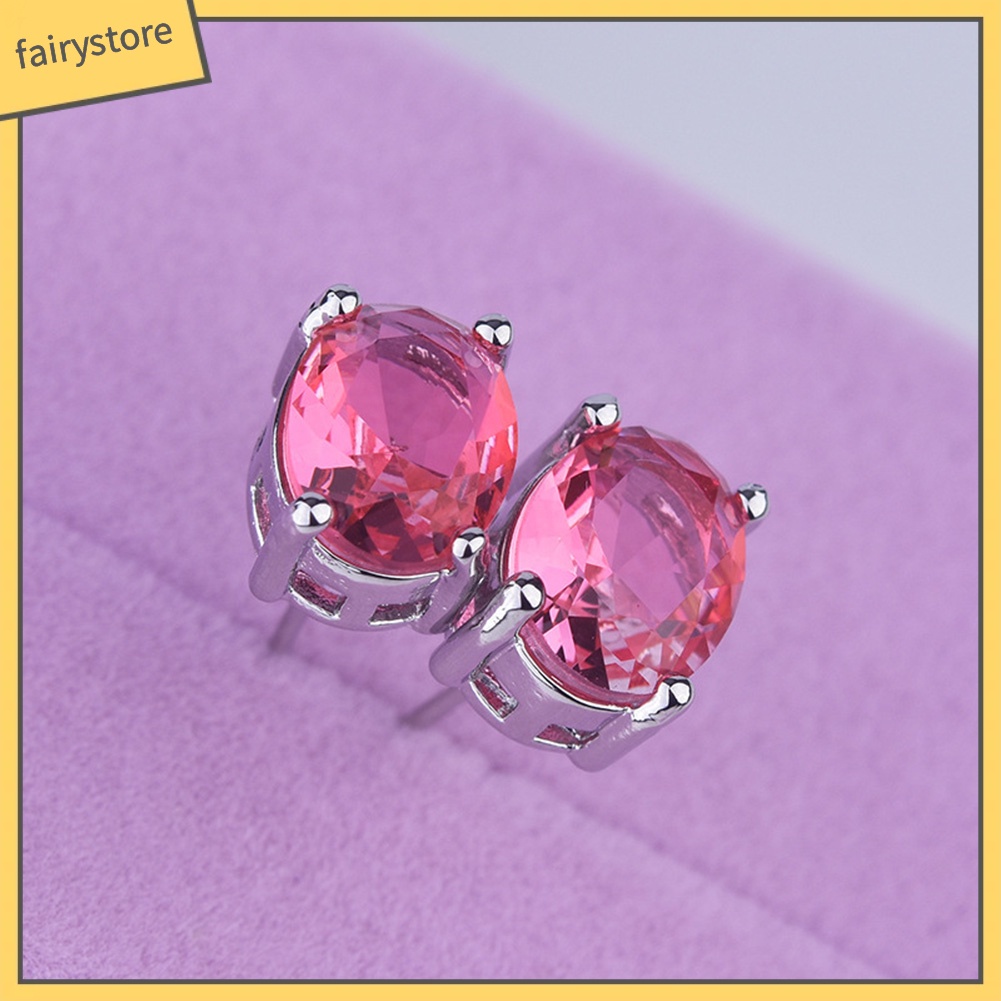 Bông Tai Đính Pha Lê Giả Hình Oval Thời Trang Cho Nữ