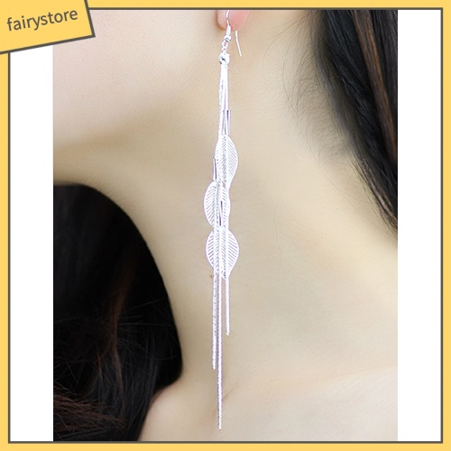 [FRO] Bông Tai Móc Dáng Dài Tua Rua Đính Đá Hình Trái Tim Lá Sang Trọng Cho Nữ