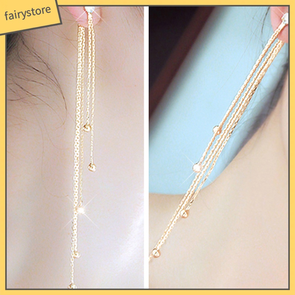 Bông Tai Dài Đính Đá Tua Rua Bằng Hợp Kim Dành Cho Nữ