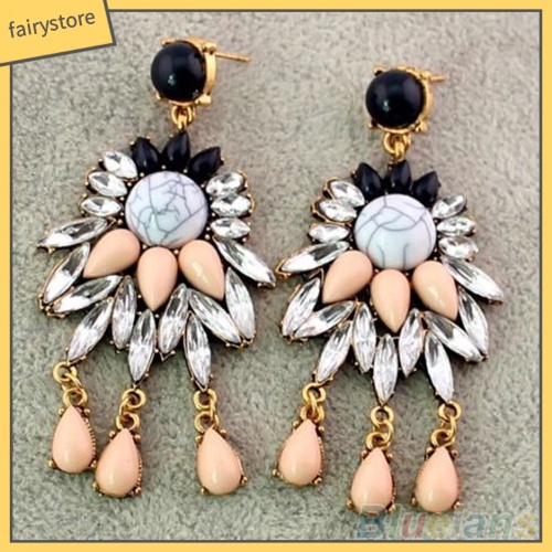 Bông Tai Hình Hoa Đính Đá Phong Cách Retro Dành Cho Nữ