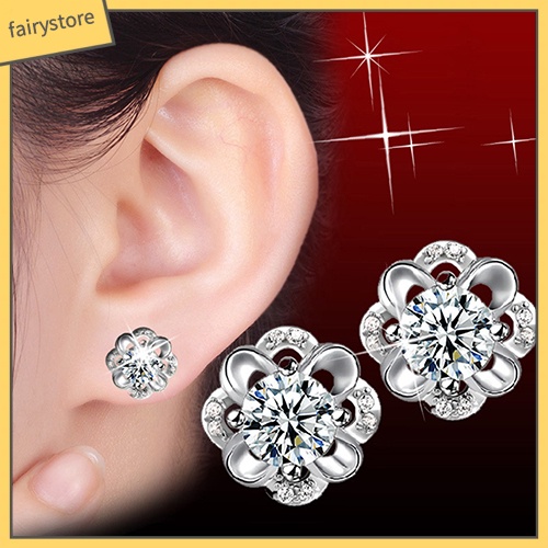 Bông Tai Mạ Bạc Hình Hoa Rỗng Đính Đá Thời Trang Cho Nữ