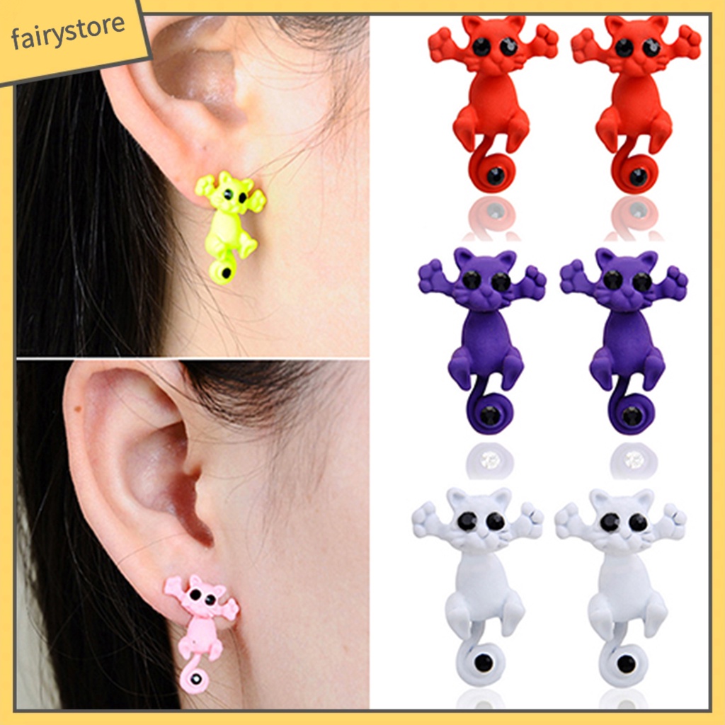 Bông Tai Hình Mèo Hoạt Hình Phong Cách Punk Dễ Thương Cho Nữ