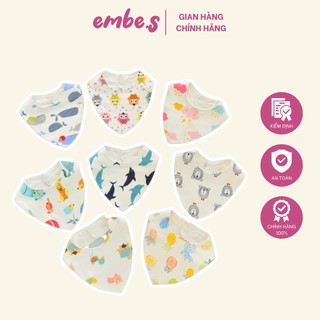 Yếm tam giác ăn dặm cotton cài nút nhẹ tênh họa tiết dễ thương cho bé embe.s