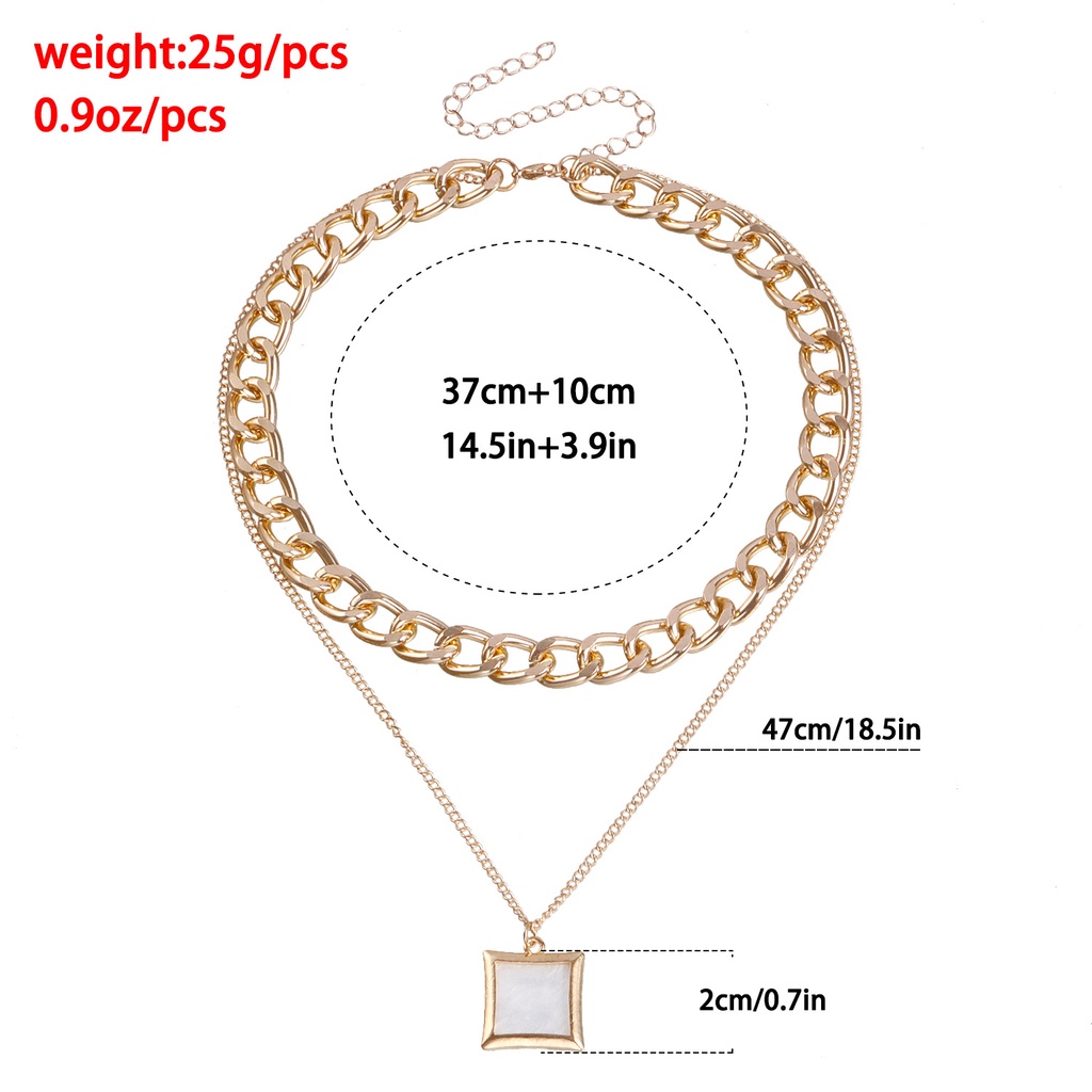 Vòng cổ Hợp Kim Mặt Vuông Hai Lớp Màu Trắng Thời Trang Cho Nữ