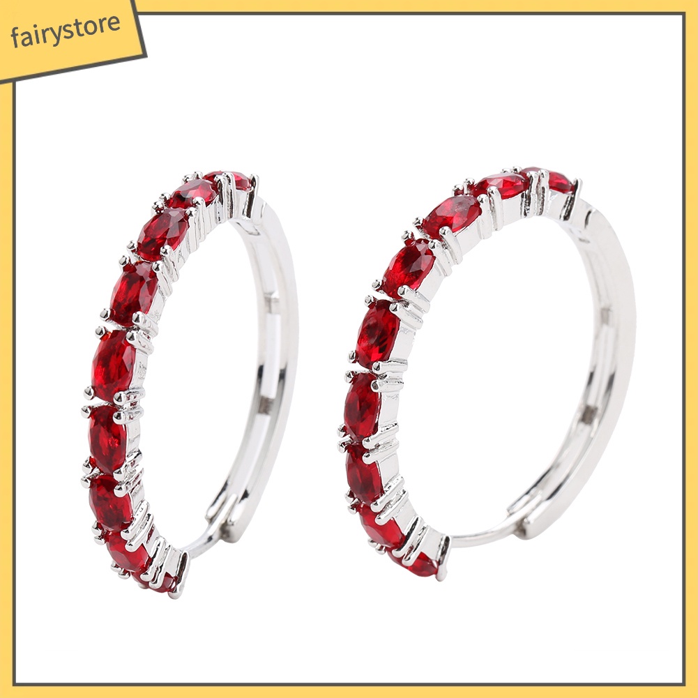 Bông Tai Hình Oval Đính Đá Zircon Sang Trọng Dành Cho Nữ