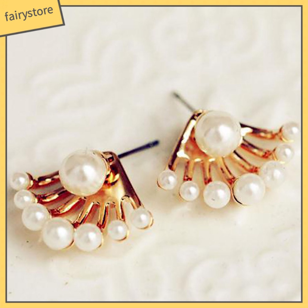 [FRO] 1 Đôi Bông Tai Hai Mặt Đính Ngọc Trai Giả Trang Sức Trước Và Sau Cho Lễ Hội