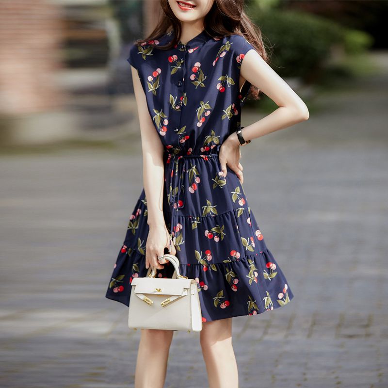 Đầm Chiffon Mỏng Chiết Eo In Họa Tiết Quả Cherry Thời Trang Mùa Hè 2023 Phong Cách Pháp Cho Nữ