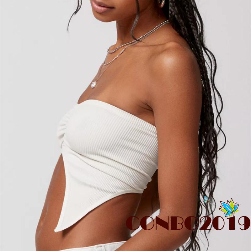 Hgm Áo Croptop Trễ Vai Không Dây Co Giãn Xẻ Tà Màu Trơn Thời Trang Đường Phố Đi Câu Lạc Bộ Đường Phố Cơ Bản Dành Cho Bạn Nữ