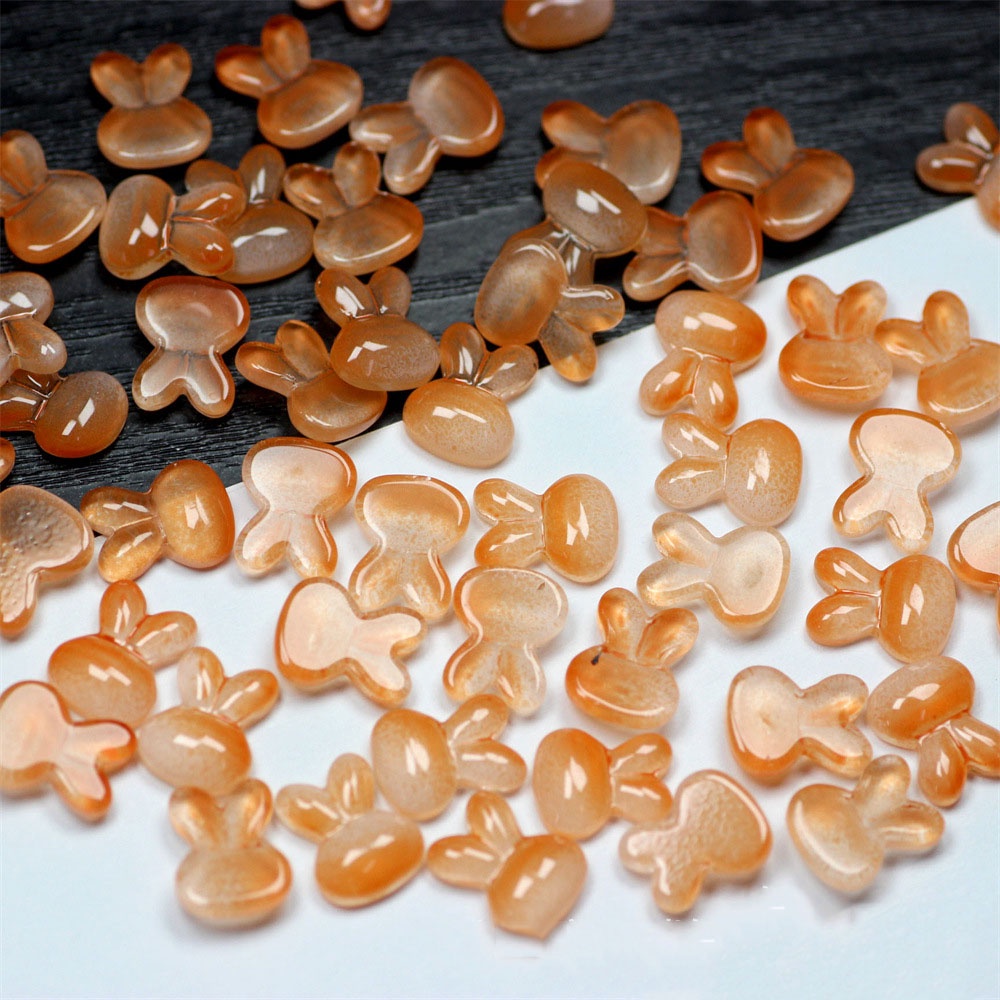 Set 50 Hạt Thủy Tinh Hình Tai Thỏ Dài 8x11mm Trang Trí Móng Tay / Tóc Cho Bé