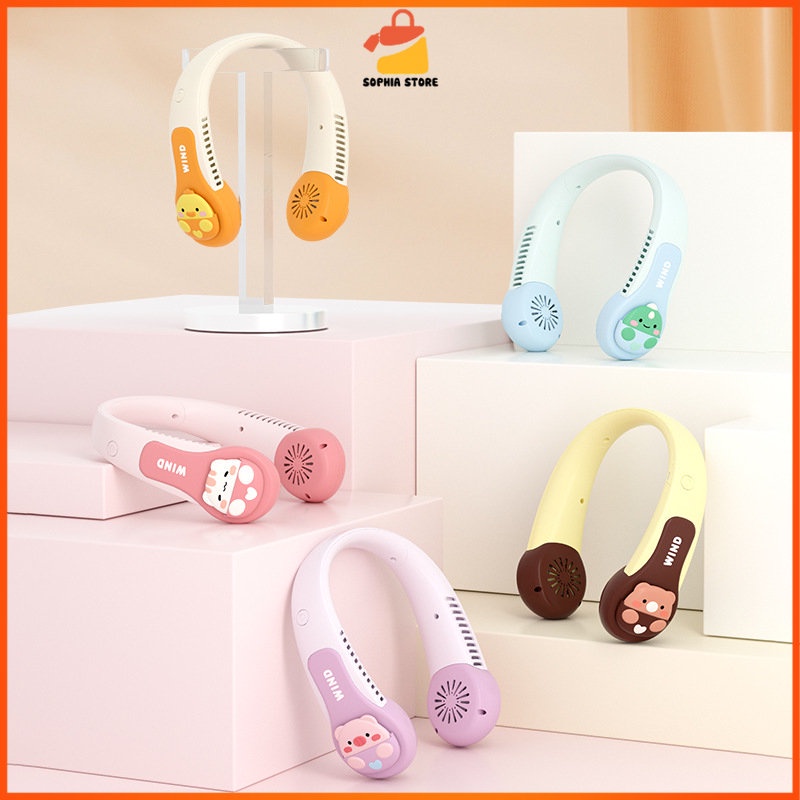 [HCM] Quạt Đeo Cổ Mini Không Cánh Tích Điện Hình Con Vật, Dung Lượng Pin Lớn, 3 Chế Độ Kèm Bộ Sạc USB - SOPHIA STORE