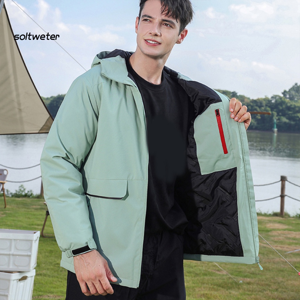 Áo Khoác Unisex Có Nón Bằng Vải Cotton Màu Trơn Chống Gió Chống Tia UV Có Khóa Kéo Dùng Khi Leo Núi Ngoài Trời