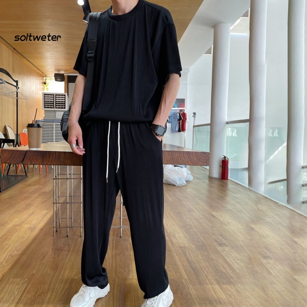 1 Bộ Áo Cổ Thuyền Màu Trơn Phối Quần Dài Dáng Rộng Thời Trang Mùa Hè Cho Văn Phòng