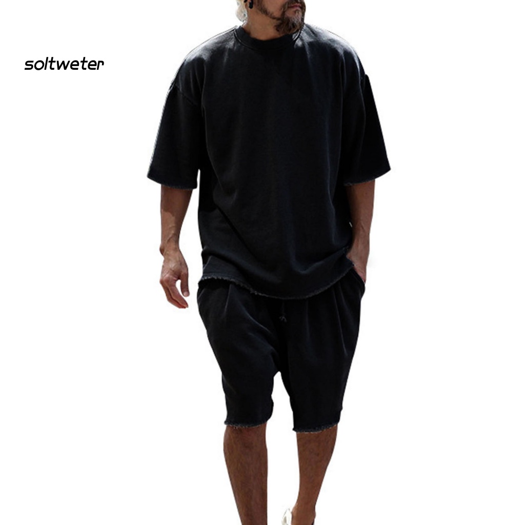 1 Bộ Quần Short Dây Rút Dáng Rộng Màu Trơn Có Túi Thời Trang Mùa Hè Cho Nam