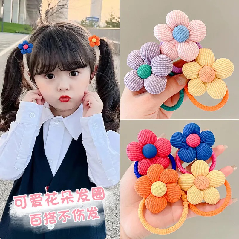Dây Cột Tóc Cao Su Co Giãn Đính Hoa Nhiều Màu Dễ Thương Cho Bé Gái
