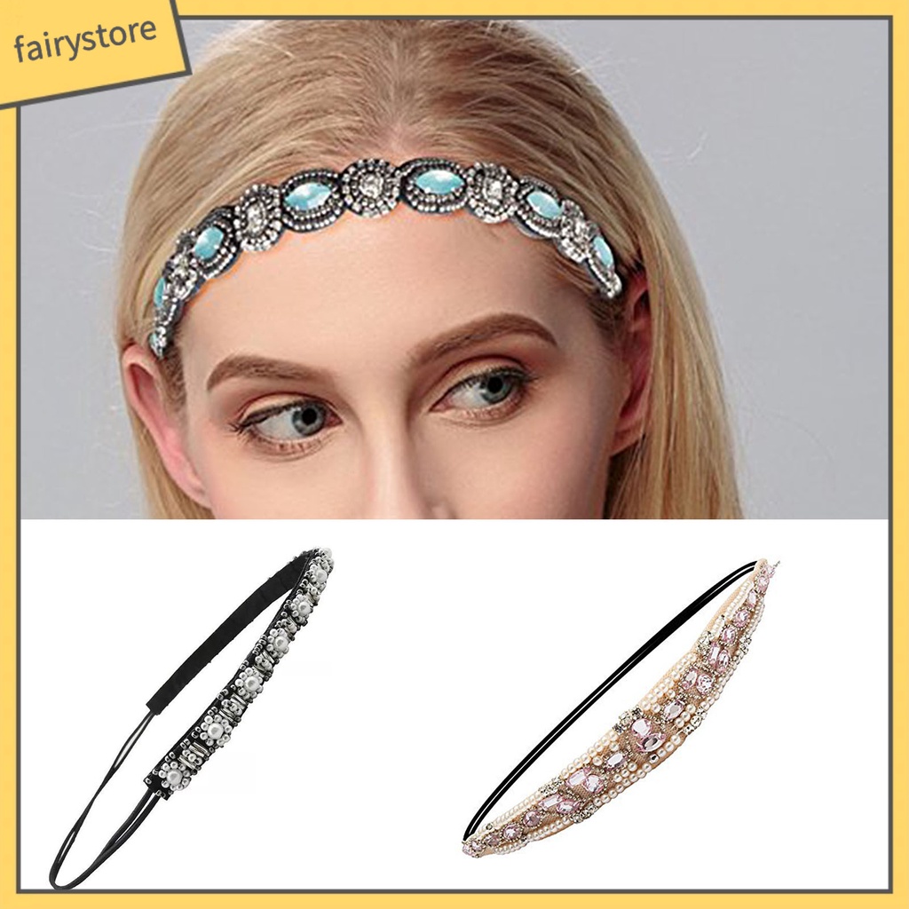 [FRO] Băng Đô Co Giãn Đính Hạt Đá Thủ Công Tinh Tế Không Kéo Cho Nữ