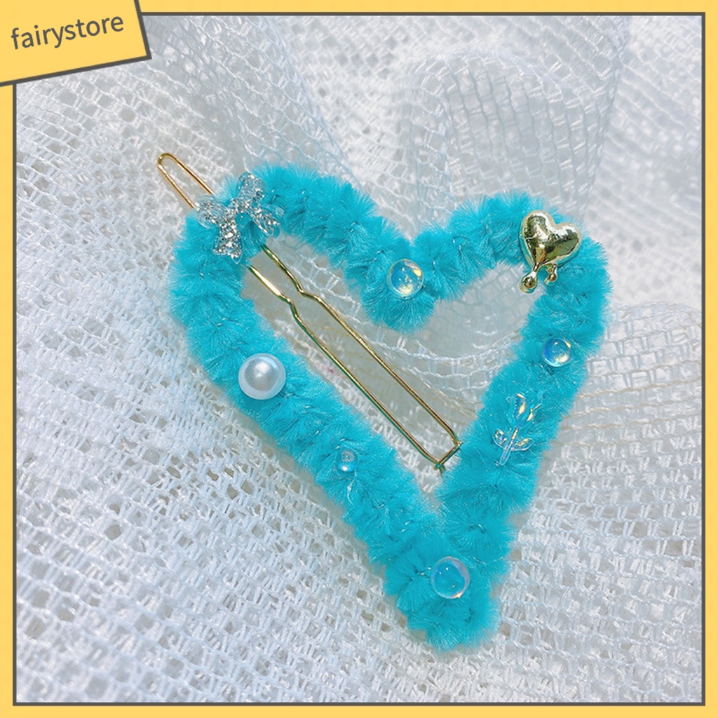 Kẹp Tóc Trang Trí Hình Trái Tim Bằng Lông Nhân Tạo Mềm Mại Màu Kẹo Cho Nữ