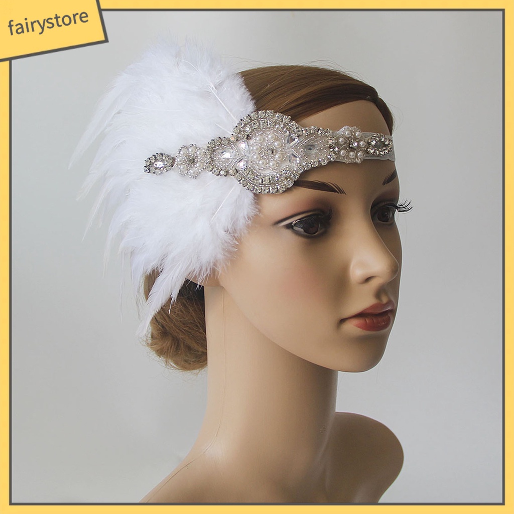 [FRO] Cài Tóc Đính Đá Ngọc Trai Giả Phối Lông Vũ Tua Rua Phong Cách Vintage Cho Cô Dâu