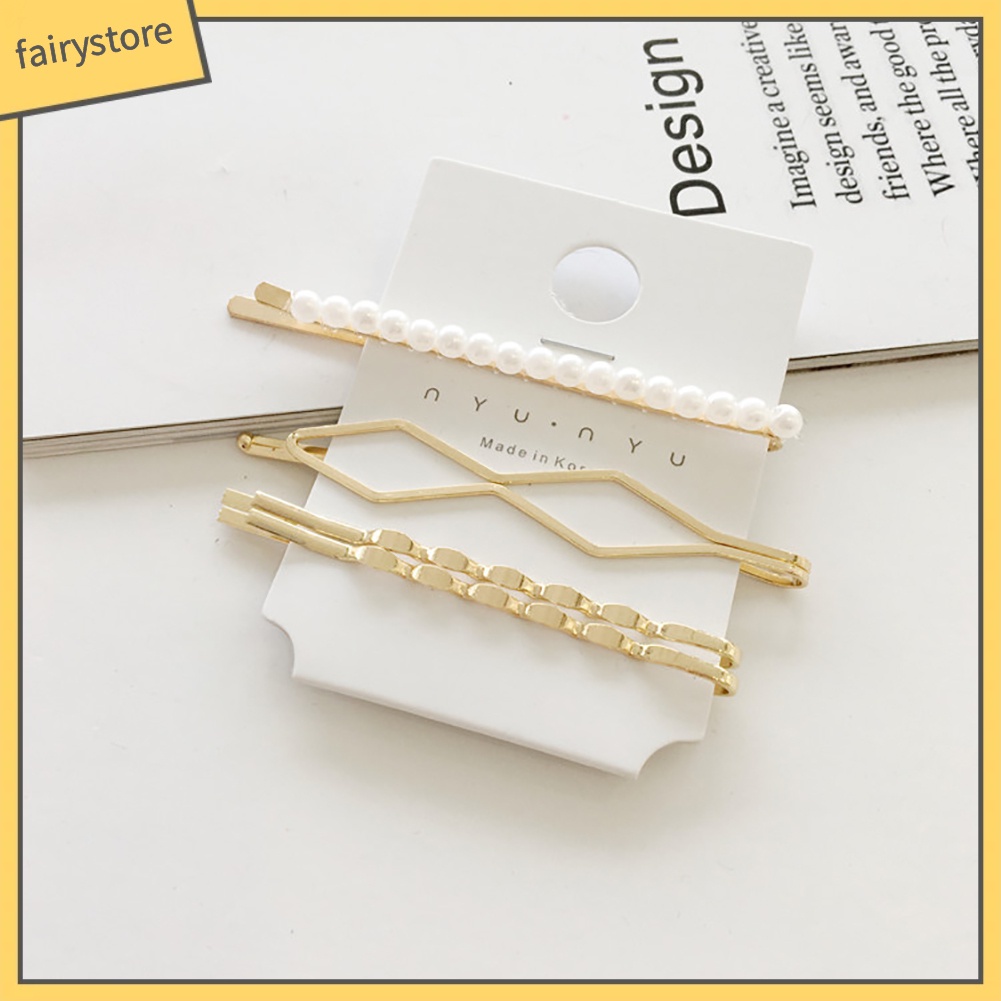 Set 4 Kẹp Tóc Đính Ngọc Trai Giả Bằng Kim Loại Thời Trang Cho Nữ