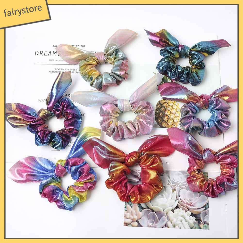 Dây Cột Tóc Co Giãn Hình Nơ Màu Sắc Gradient Lấp Lánh Cho Nữ