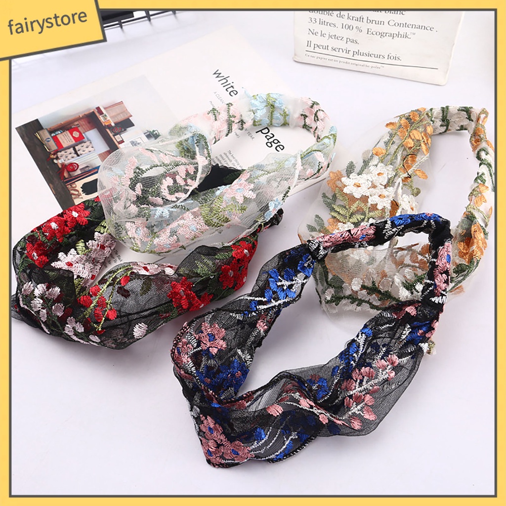 Băng Đô Vải Ren Bản Rộng Co Giãn Thêu Hoa Dễ Thương Có Thể Điều Chỉnh Cho Nữ