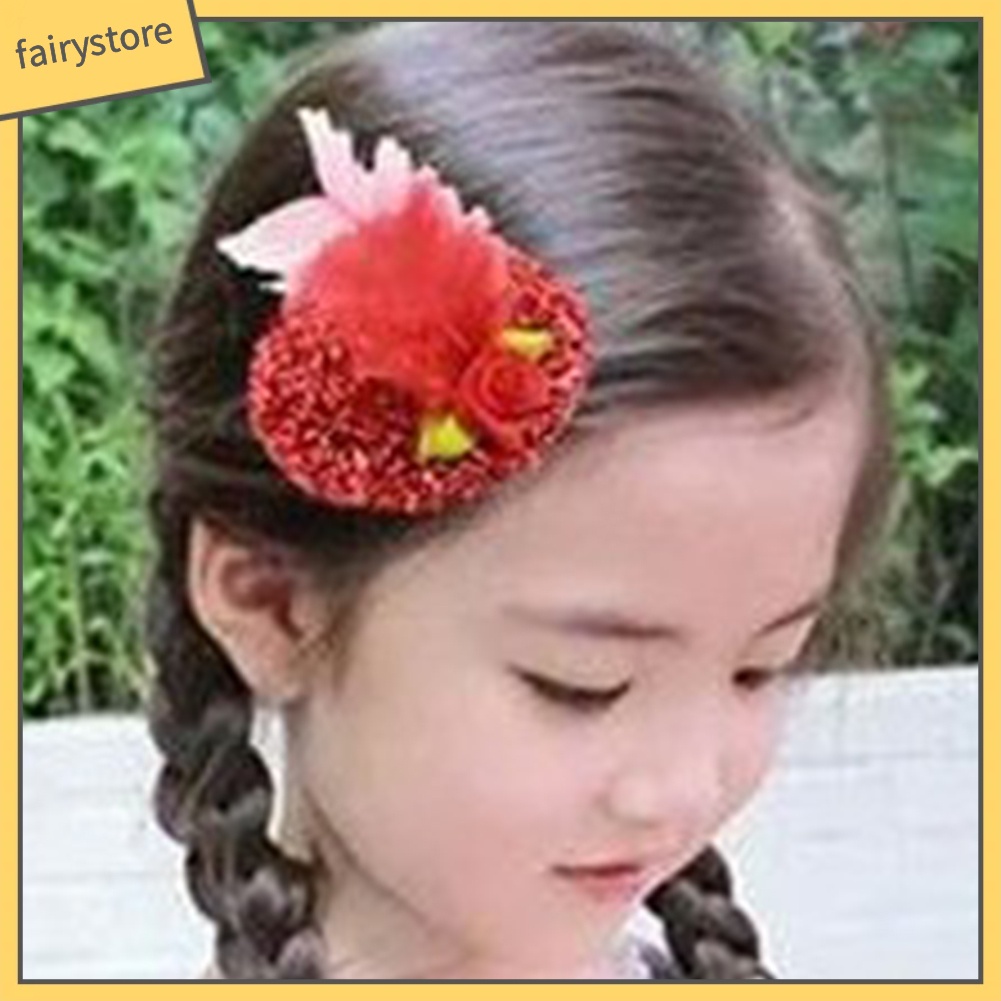 Set 6 Kẹp Tóc Hình Nón Vành Nhỏ Phối Mạng Che Mặt Cho Bé Gái