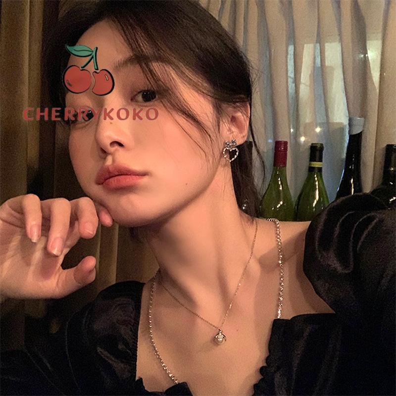🍒🍒CHERRYKOKO Khuyên Tai Bạc Hình Trái Tim Phong Cách ins Phong Cách Mới Cho Nữ