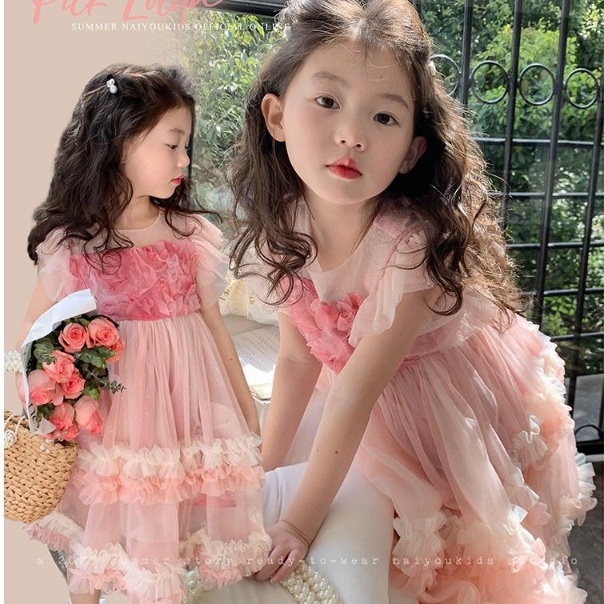 Đầm Công Chúa Chất Liệu Chiffon Màu Hồng Thời Trang Mùa Hè Hàn Quốc 2023 Cho Bé Gái