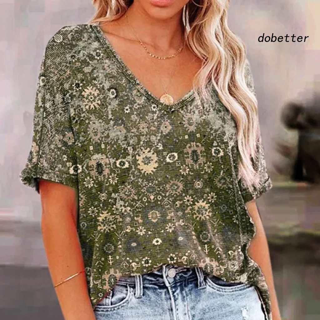 Áo Thun Tay Ngắn Cổ Chữ V In Họa Tiết Hoa 3D Phong Cách Đường Phố Thời Trang Mùa Hè Cho Nữ