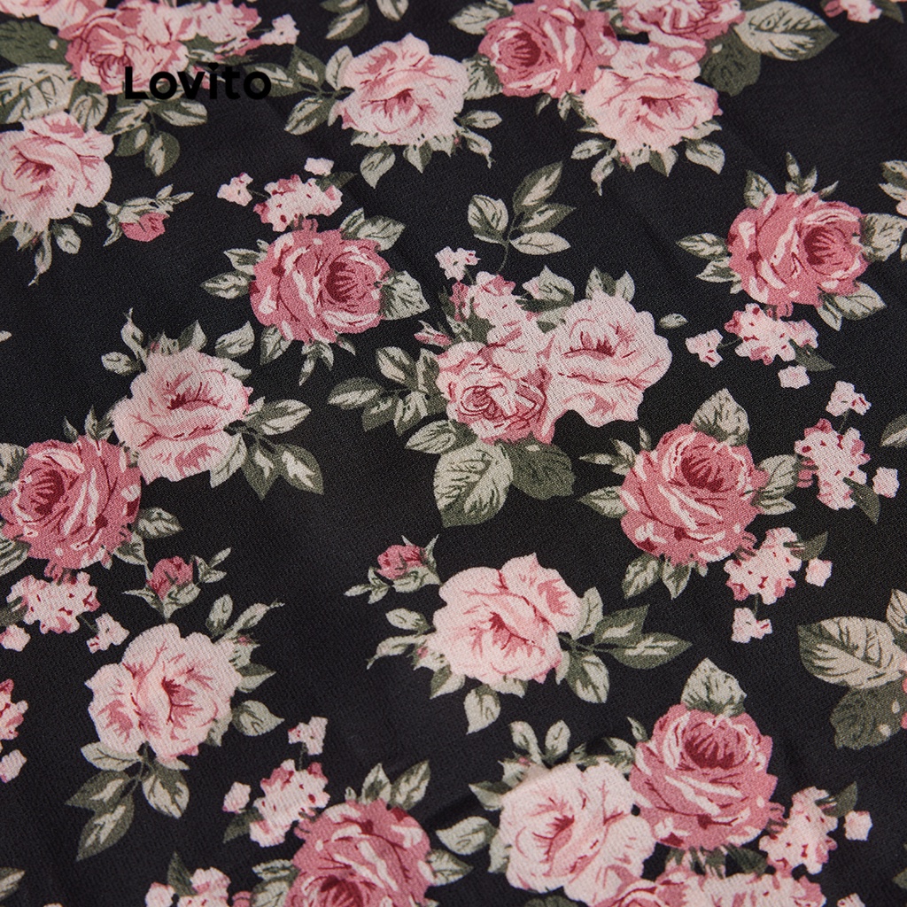 Đầm Lovito phong cách thường ngày họa tiết hoa nhí xếp nếp không tay mini dành cho nữ L53AD041 (đen)