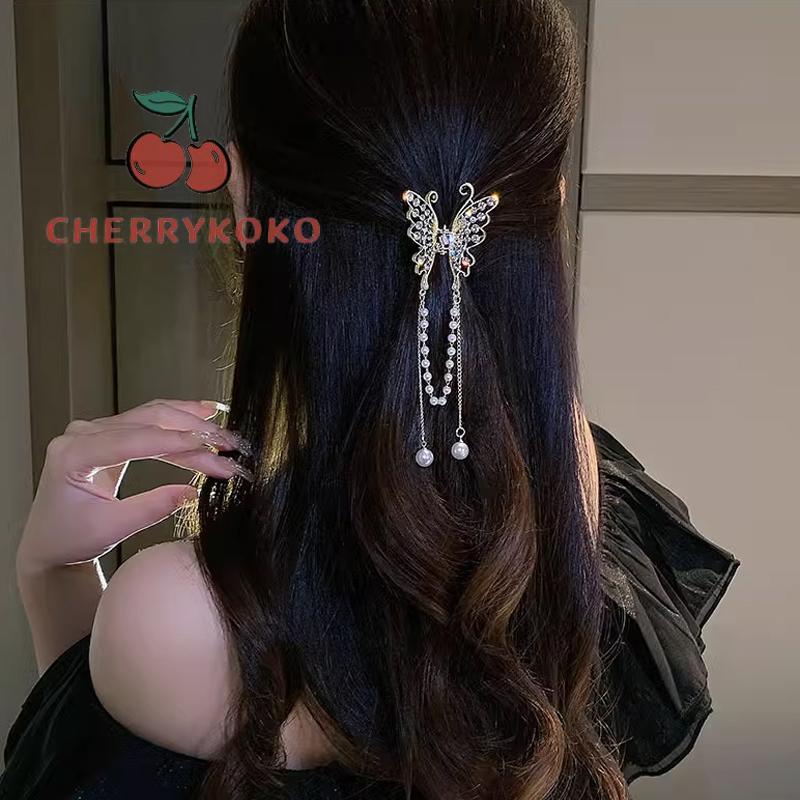 🍒🍒CHERRYKOKO Kẹp Tóc Hình Bướm Nhỏ Bằng Kim Loại Cao Cấp Đính Kim Cương & Ngọc Trai Mới Cho Nữ