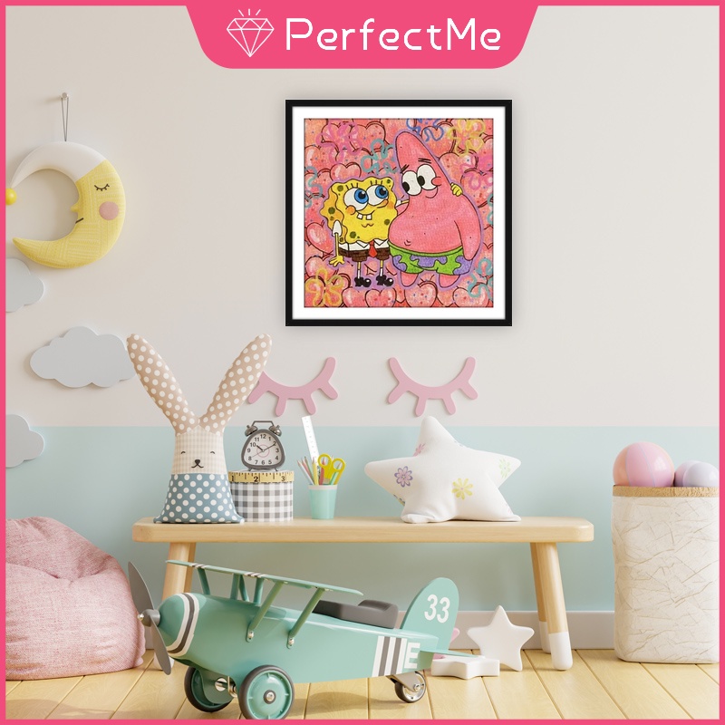 Bộ Tranh Đính Đá 5D Họa Tiết Hoạt Hình Spongebob Dễ Thương Kích Thước 30x30cm Diy Dùng Trang Trí Nhà Cửa