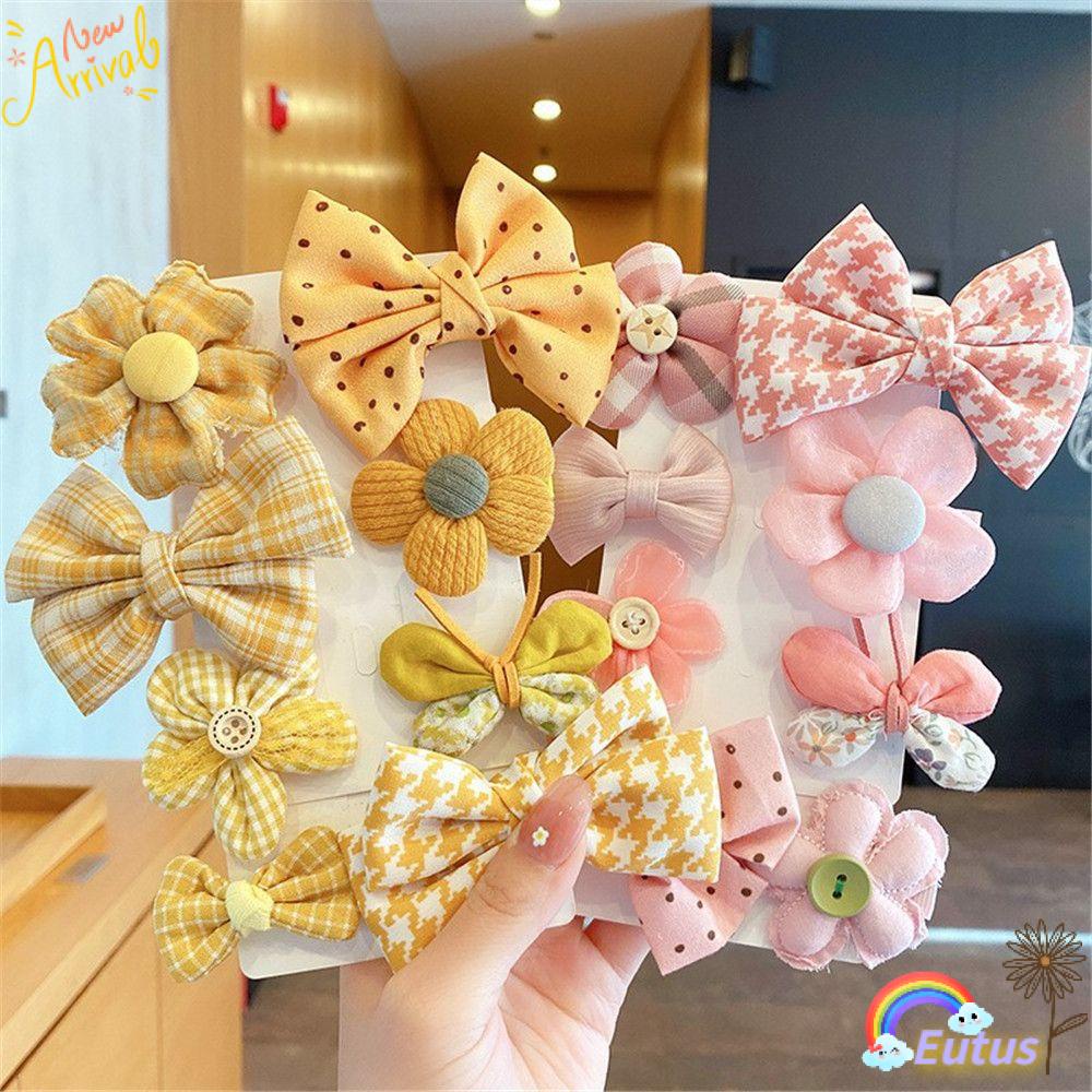 Bộ 8 Kẹp Tóc Hình Nơ / Bông Hoa Dễ Thương Cho Bé Gái