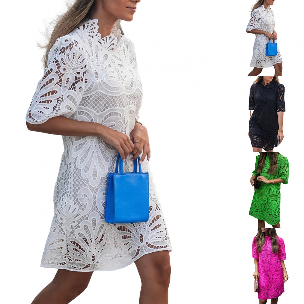 Đầm Tay Ngắn Phối Ren Hoa Thiết Kế Hợp Thời Trang Cho Nữ