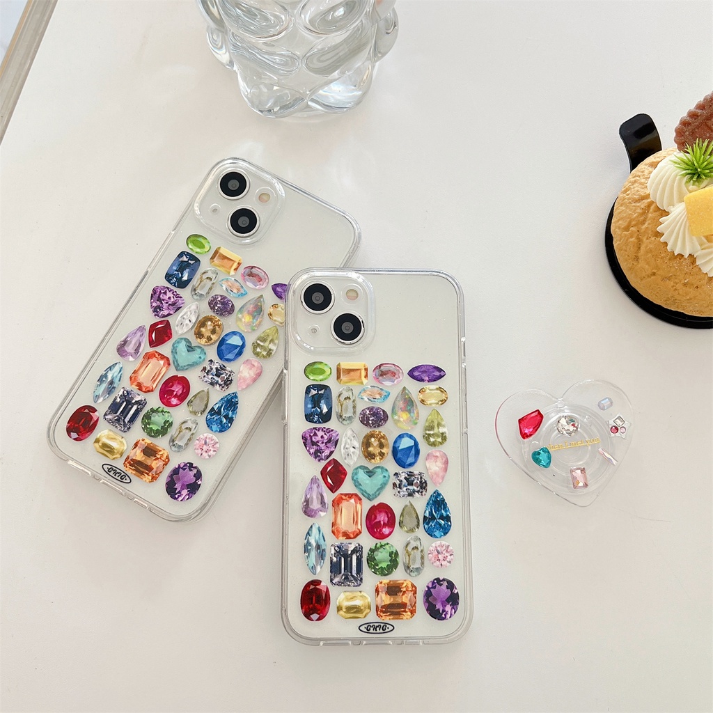 Ốp Điện Thoại Silicon TPU Mềm Trong Suốt Đính Đá Đơn Giản Chống Sốc Kèm Giá Đỡ Cho iPhone 11 13 12 14 Pro Max