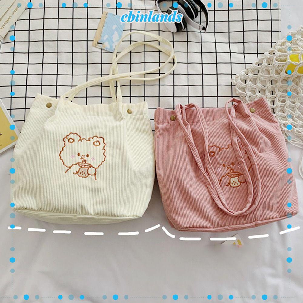 Túi Tote Vải Nhung Họa Tiết Gấu Hoạt Hình Phong Cách Châu Âu