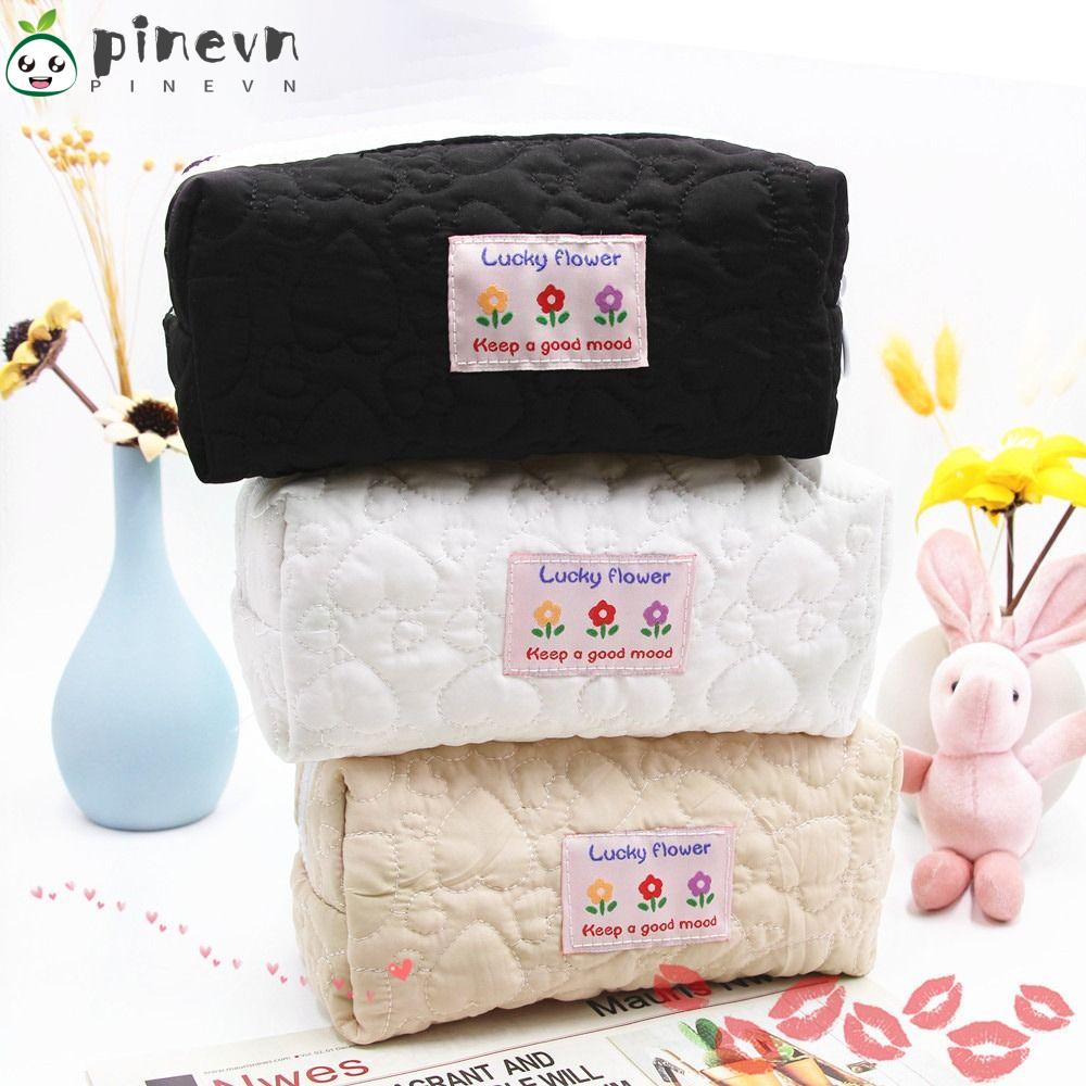 Túi Đựng Bút Chì Kẻ Ô Vuông Trong Suốt In Hoa Đa Năng Có Khóa Kéo