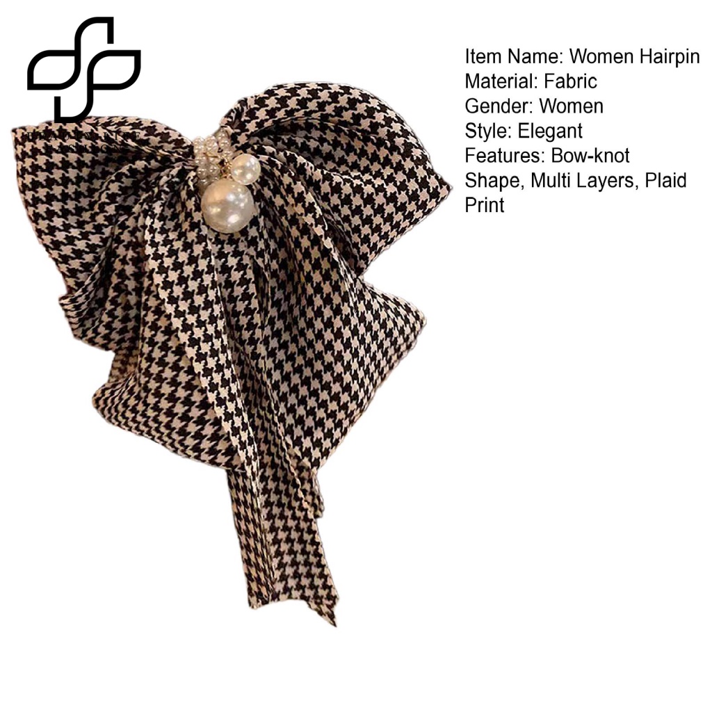 Kẹp Tóc Đuôi Ngựa Dài Nhiều Lớp Thắt Nơ Lớn In Họa Tiết Kẻ Sọc Caro Thanh Lịch Cho Nữ