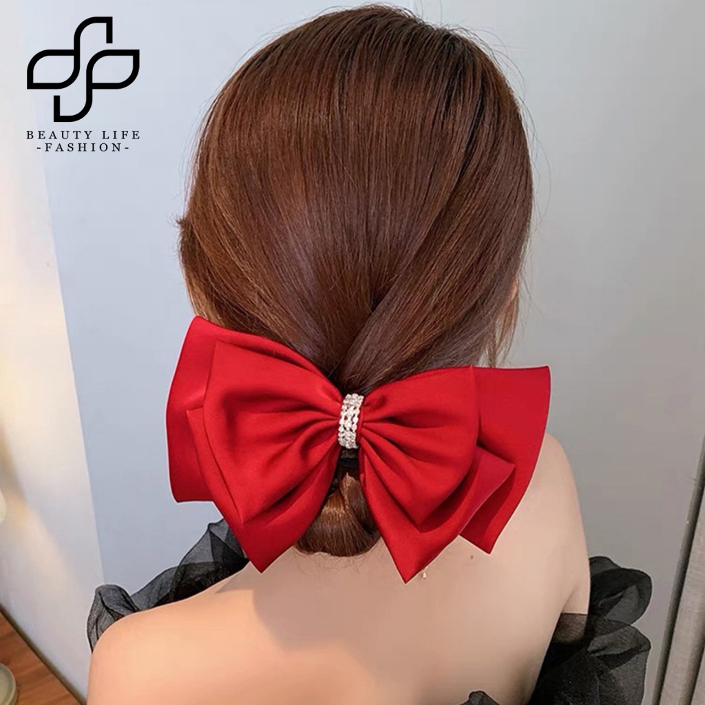 Kẹp Tóc Hình Nơ Đính Đá Lấp Lánh Chống Trượt Hai Lớp