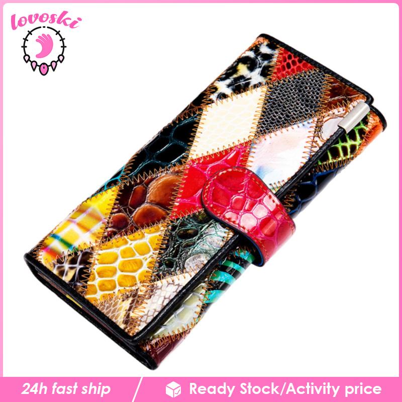 [Lovoski] Ví Da Cầm Tay Dáng Dài Cỡ Lớn Phối Màu Thời Trang Cho Nữ