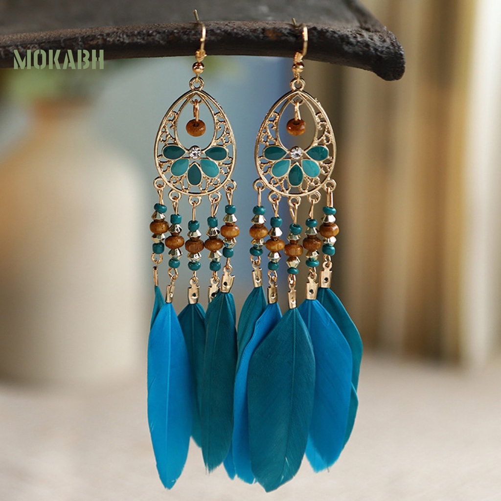 1 Đôi Bông Tai Hình Lông Vũ Dáng Dài Phong Cách Bohemian