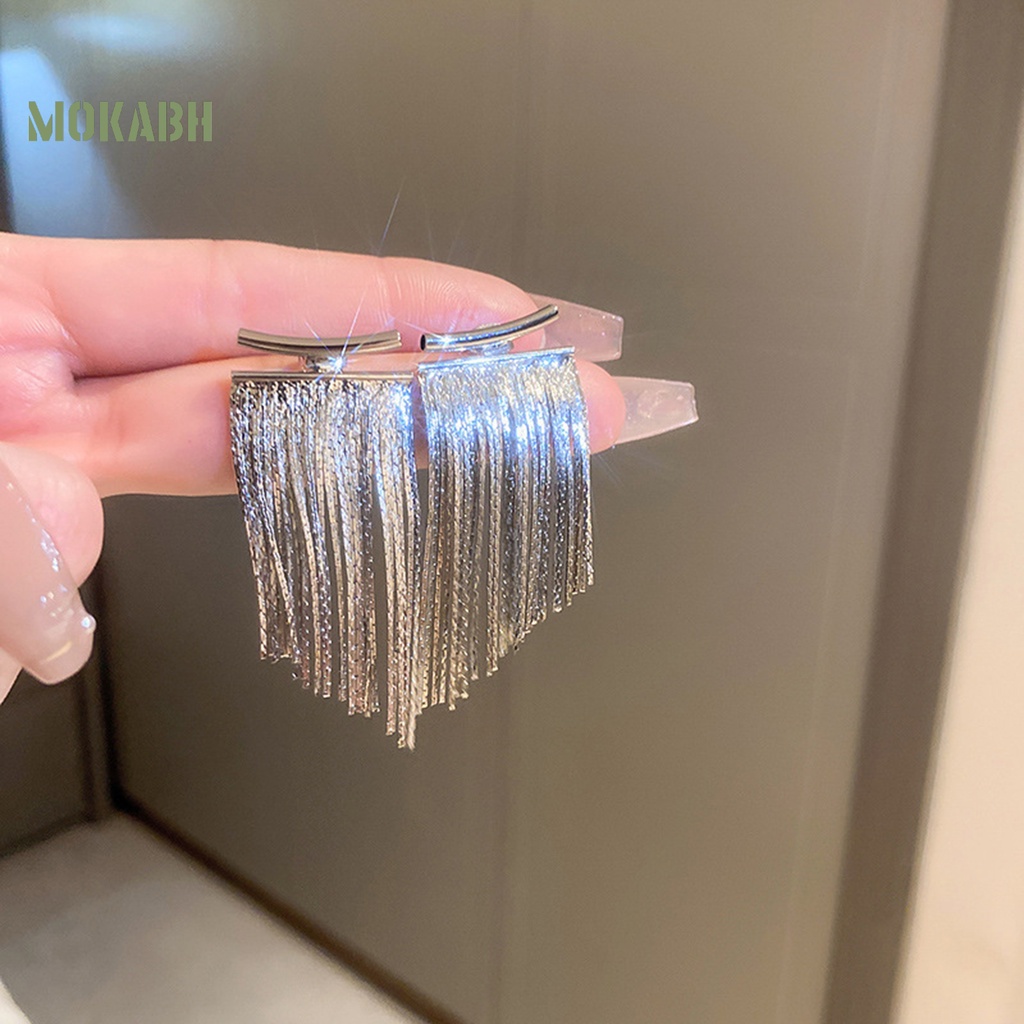 1 Đôi Bông Tai Dạng Xích Dài Mạ Điện Họa Tiết Hình Học Phong Cách Bohemian Thời Trang