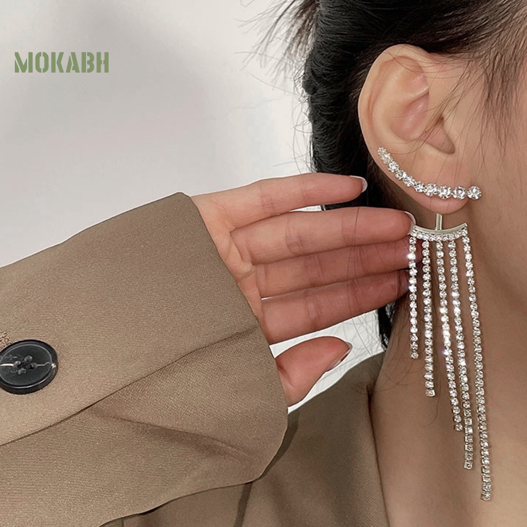 1 Đôi Bông Tai Dạng Tua Rua Màu Bạc Đính Đá Thời Trang Dành Cho Nữ