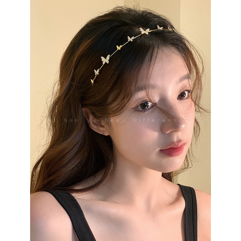 Cài Tóc Hình Bướm Đính Đá Opal Viền Mỏng Viền Vàng Dễ Phối Đồ Thời Trang Mùa Hè Cho Nữ