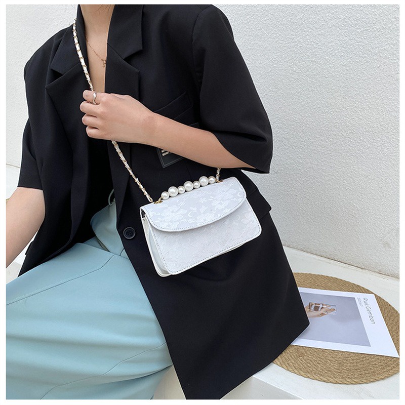 Túi Xách Da Phối Ren Đính Ngọc Trai Thời Trang Cho Nữ (b7w)