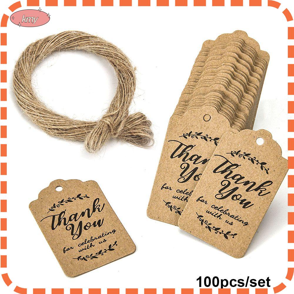 Set 100 thẻ làm thủ công họa tiết chữ Thank You có dây buộc độc đáo DIY cho quà tặng