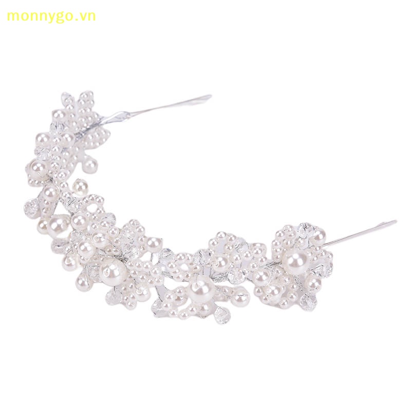 Monnygo bridal wedding headband crystal flower tiara crown pearl rhinestone hair band vn
