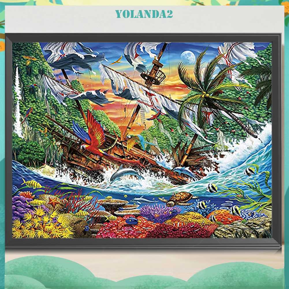 Tranh Đính Đá Kim Cương Toàn Bộ 5D DIY Hình Vẽ Thuyền Buồm Trang Trí Nhà Cửa